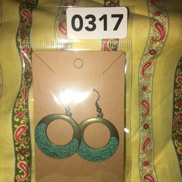 Vintage Hoop Bronze Bohemian Blue Stone Drop Earring NWOT - Picture 5 of 5